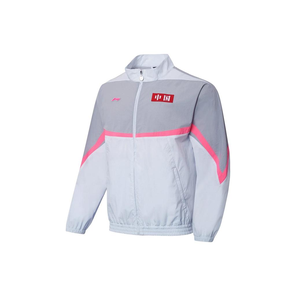 Li Ning Logo Color Block Stand Collar Sports Jacket Unisex Jacket Light-Frost-Blue AJDT077-2