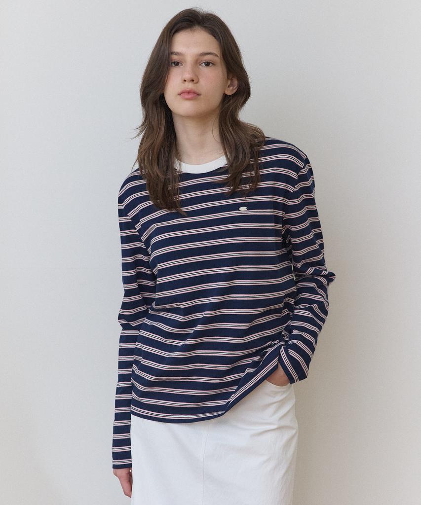 OURHOPE Multi-Stripe Logo Sleeve T-Shirt - Navy