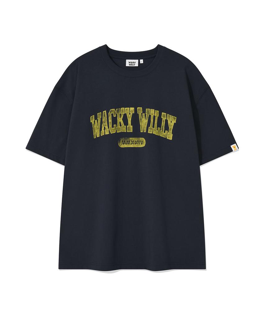 WACKY WILLY Arch Typography Short Sleeve T-Shirt Navy