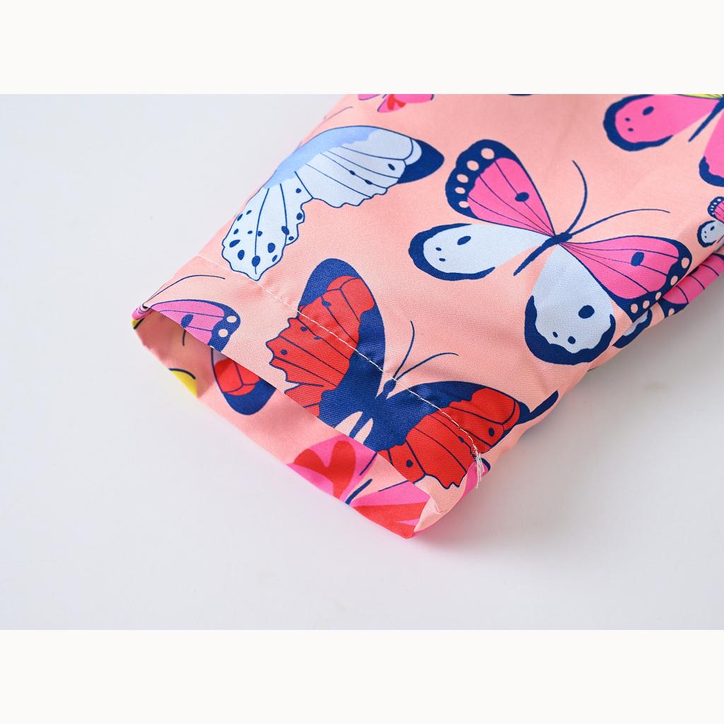 Fall Girls Butterfly Print Waist Jacket Girls Double Layer Hooded Zipper Shirt Fashion Windbreaker Jacket