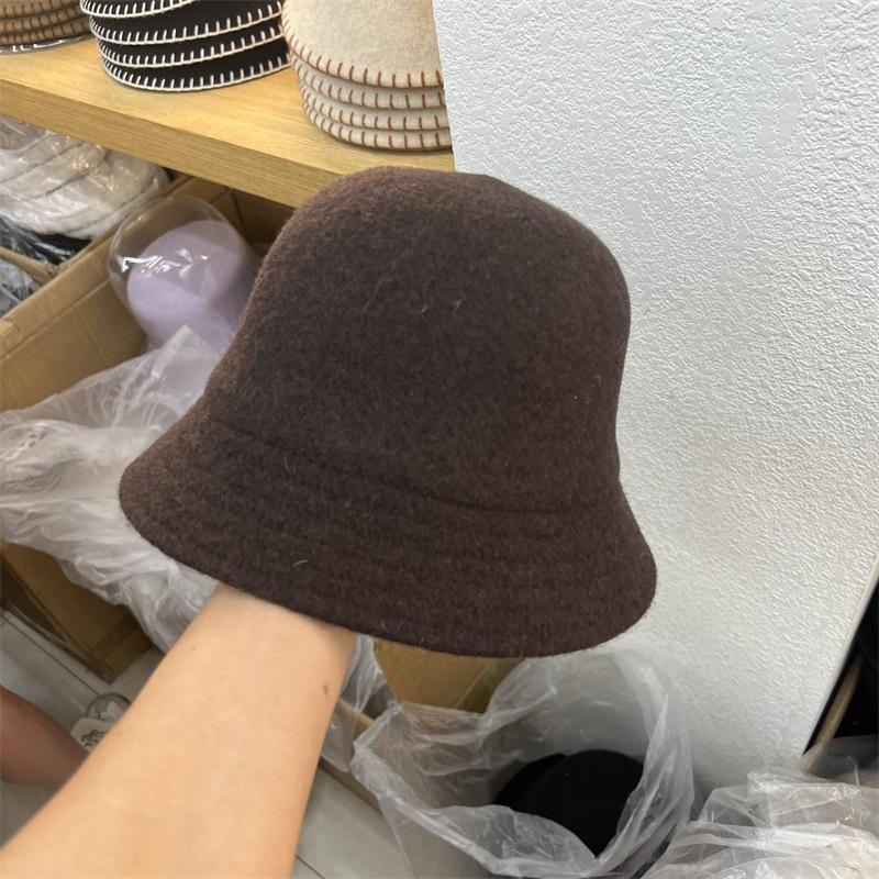 Wool hat women's autumn and winter woolen basin hat classic versatile retro face small bucket hat tide