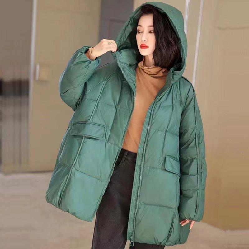 Women White Duck Down Jacket Hooded Autumn Winter Warm Oversize Puffer Coat Casual Loose Thick Parkas Outwear