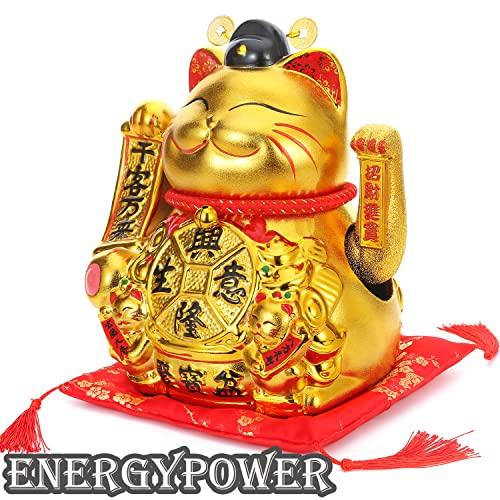 EnergyPower Golden Electric Maneki Neko Ceramic Large Premium Model Cushion Battery USB Gold Hand-painted Handmade Cute Cat Inviting Automatically Its