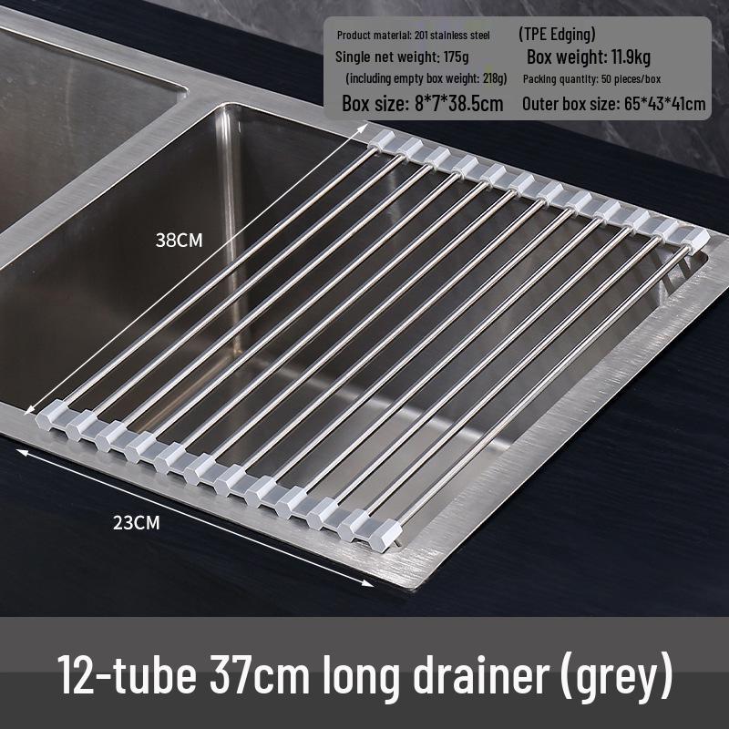 Foldable Stainless Steel Sink Drainer Rack & Roll-Up Dish Mat