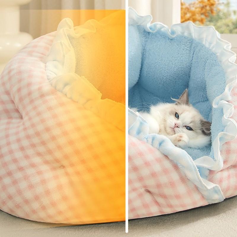 Winter Cat Dog Bed Keep Warm Semi-enclosed Kitten Sofa Bed Pet Kennel Pet House Four Seasons Sleeping Pad for Cats Small Dogs