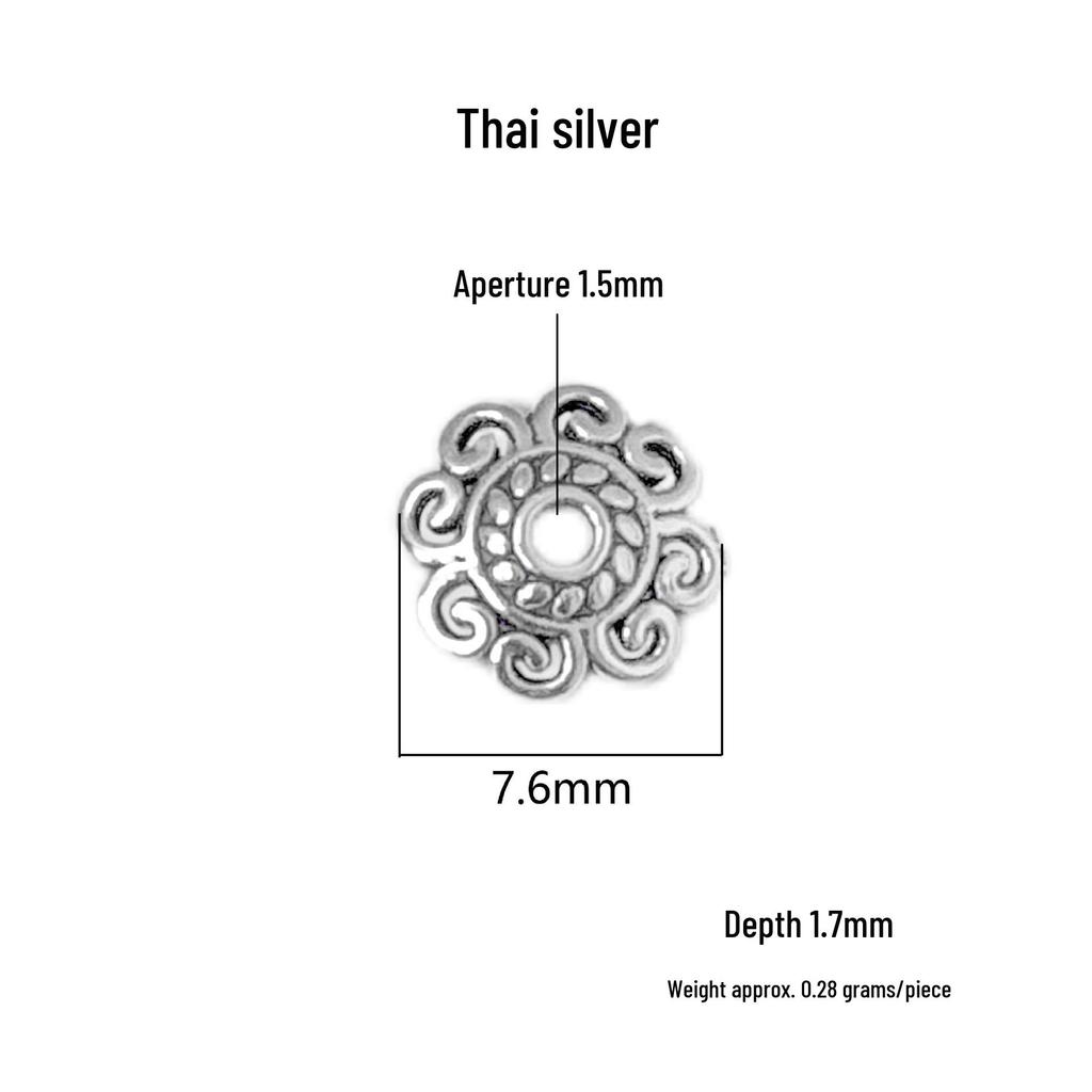 Sterling Silver Hollow Flower Base Spiral Cap Spacer Beads for DIY Tibetan Silver Bracelets