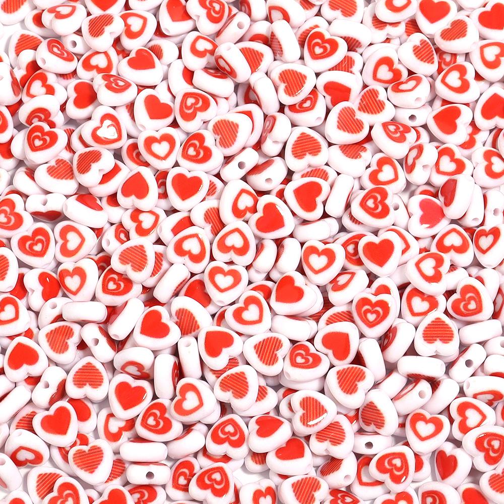 100pcs/lot Acrylic Heart Beads Red Series 8mm Spacer Loose Love Bead for Jewelry Making DIY Necklace Bracelet Accessories