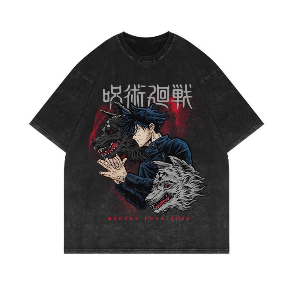 Jujutsu Kaisen Anime Gojo Satoru Graphic Print Tshirt Cotton Women Men Vintage Washed Harajuku Tees Loose Casual Oversized Tops