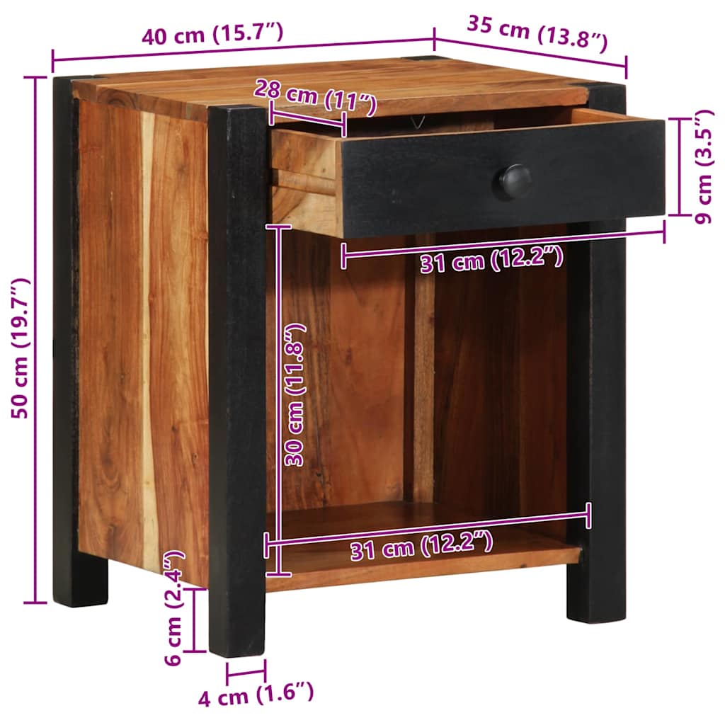 Nightstand Brown 40 x 35 x 50 cm Solid Acacia Wood