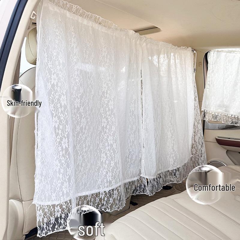 Lace Retractable Car Partition Curtain: Double-Layer, Sunshade, Heat Insulation, Privacy Protection.
