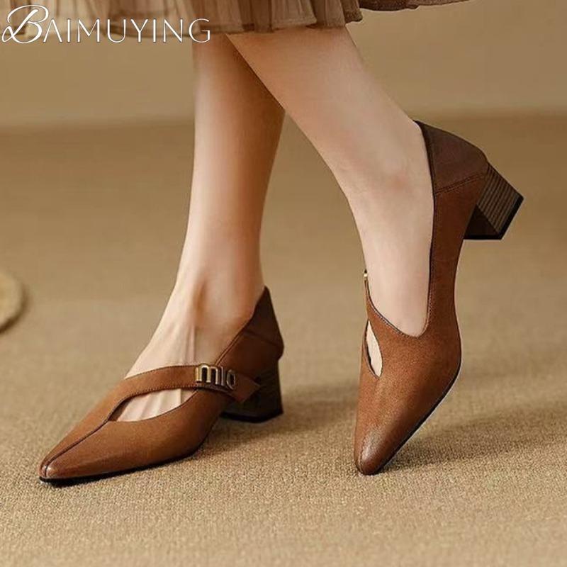 High Heels Mary Janes Shoes Women Pointed Toe Sandals 2025 Trend Summer Sexy Dress Pumps New Chunky Leather Sandalias De Mujer