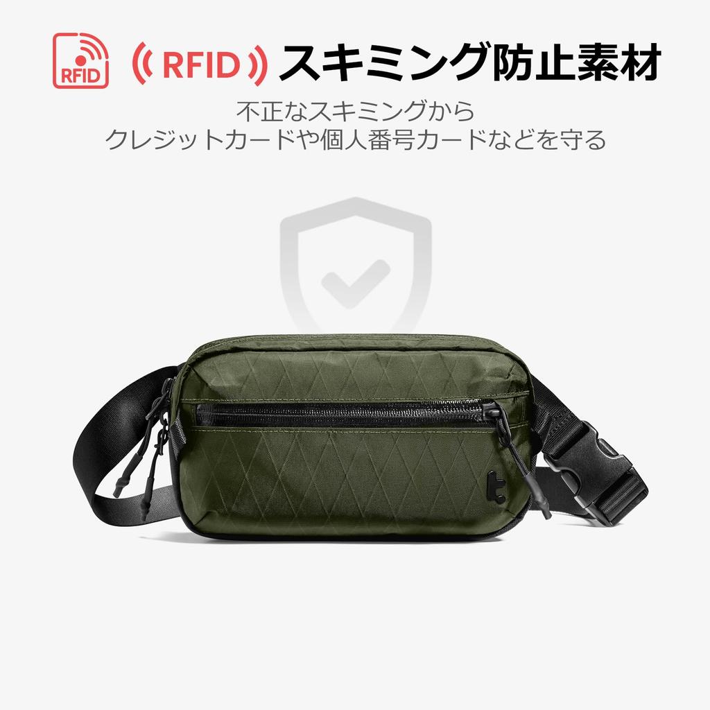 tomtoc Mini ledvinka přes tělo, crossbody, přes jedno rameno, barva olivově zelená, 1,5L taška z X-Pac materiálu, lehká, malá, taška, taška, vodoodpudivá, taška, taška, pánská kapsa,