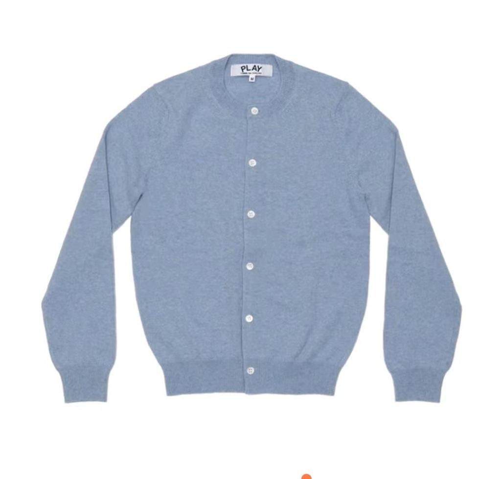 CDG Kawakyu Wool PLAY Cardigan with Red Heart Accent - Japanese Casual Fine Wool Long Sleeve Sweater