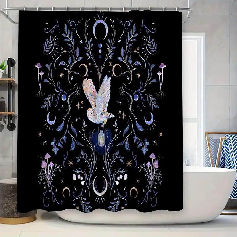 

Mystical Forest Shower Curtain Owl Nature Landscape Cottagecore Home Decor Bathroom Set Vintage Gothic Floral Backdrop W60H190(CM)-1 Pcs