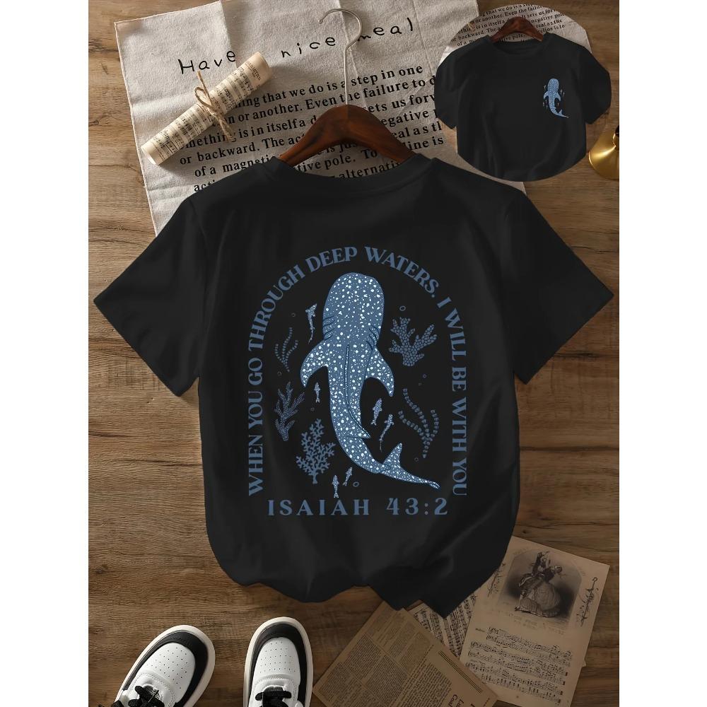 Round neck beach whale shark print t-shirt short sleeves women's casual tops Summer and spring Women's T-shirt   Tees