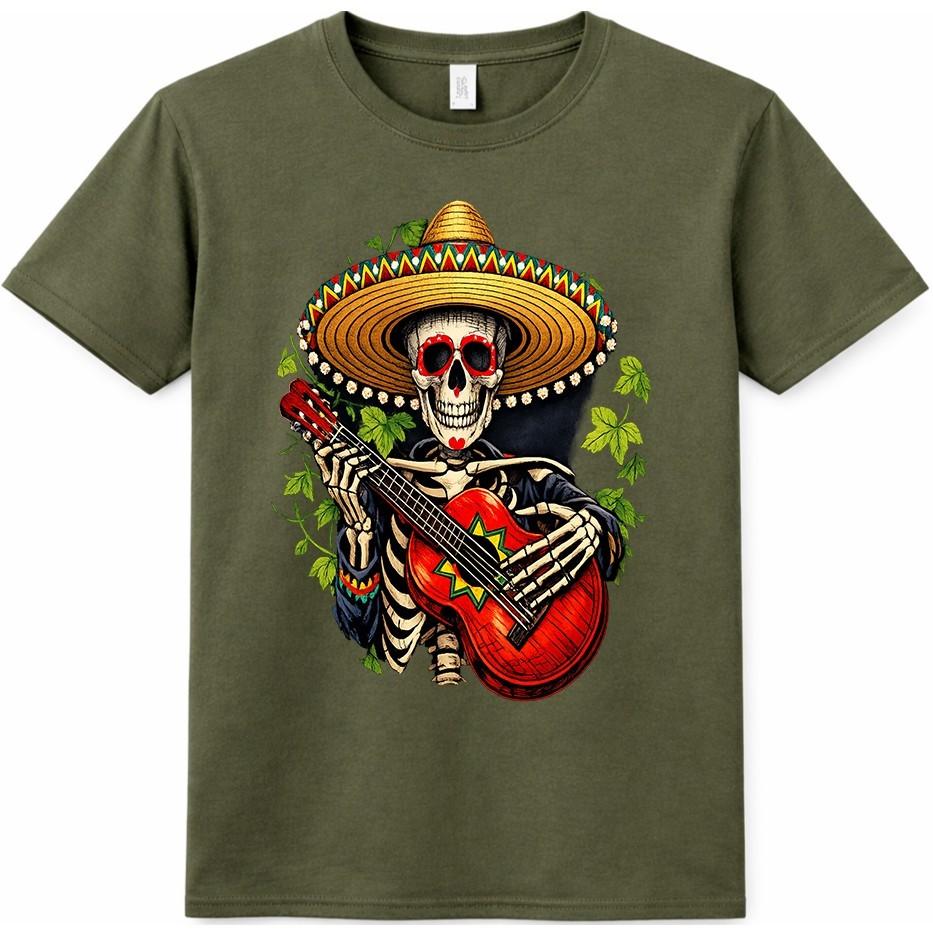 Day Of The Dead T-Shirt Skull Guitar Graphic Tee Mexican Sugar Skull Gift Top