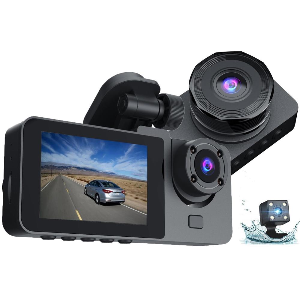 New 1080P Dual Lens Car Video Recorder with Night Vision 3-Camera Dash Cam 1-Year Warranty Driver Black Box CAR DVR Black Color