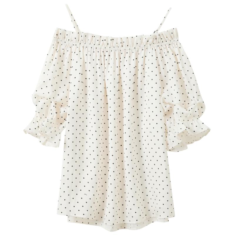 Three Color 2026 Summer Polka Dot Off-Shoulder Blouse XL