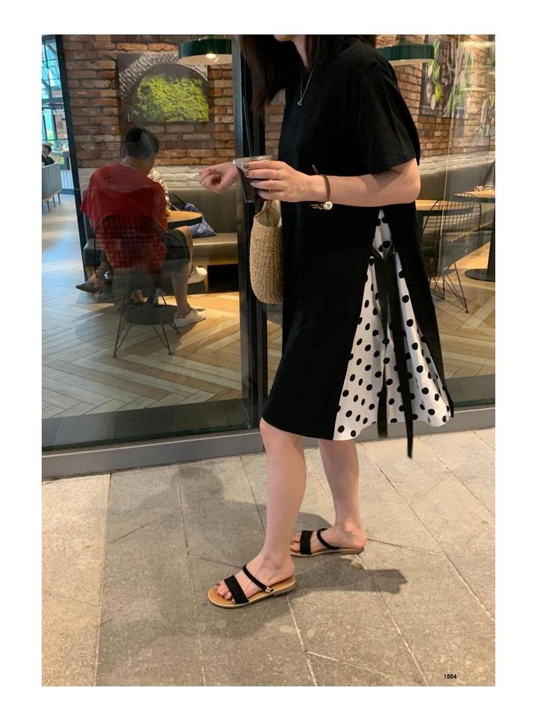 Maternity Loose-Fit Plus Size Patchwork T-shirt Dress - Korean Style Summer Over-the-Knee Dress