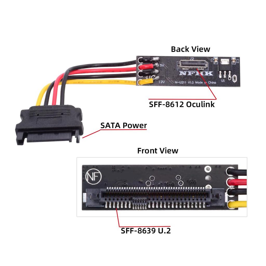 NFHK Oculink Female to NVME PCIe SSD Adapter for Motherboards SFF-8611 U.2 U.3 SFF-8639 PCI-Express