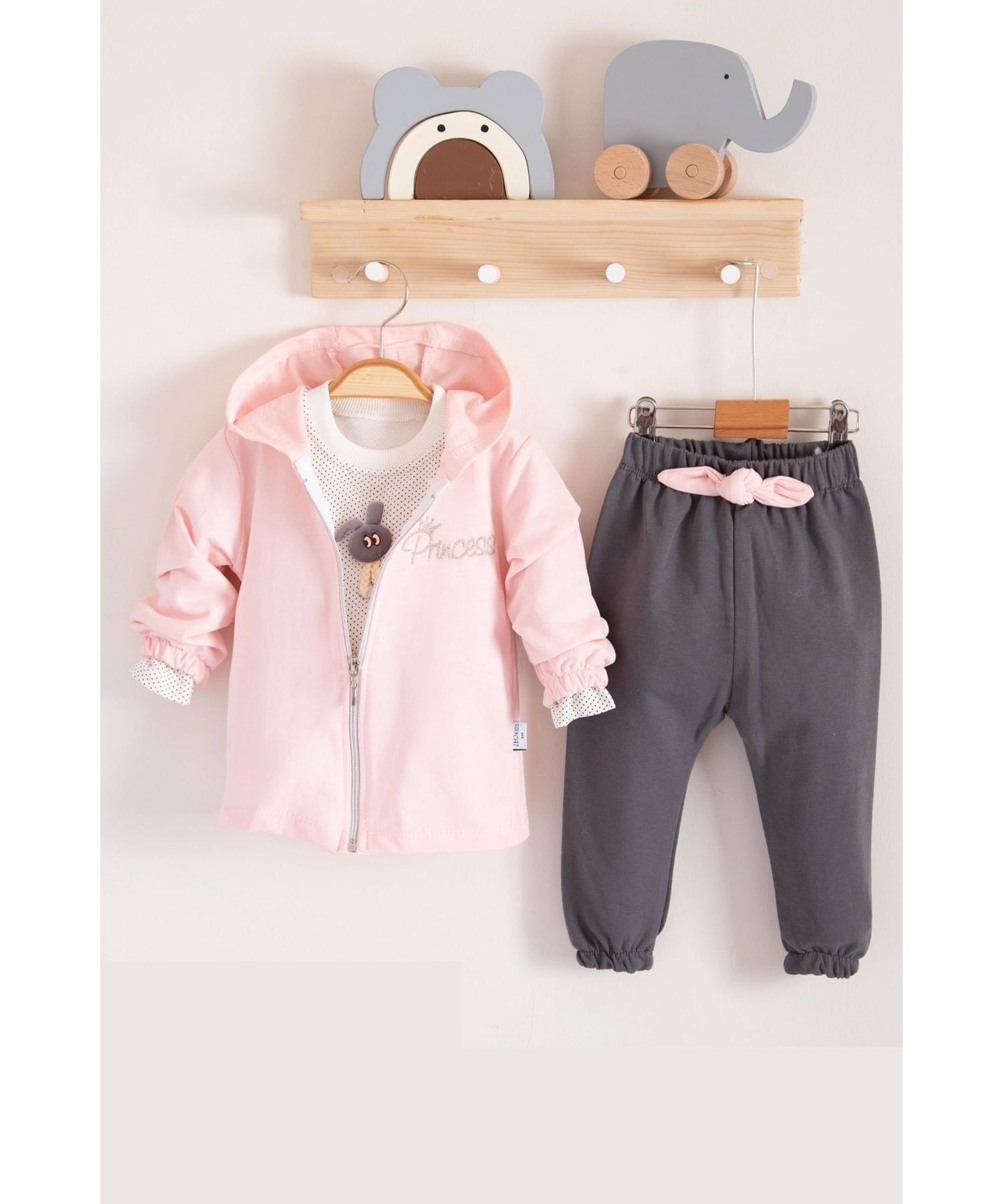 

Комплект из 3 предметов из 100% хлопка для девочки с капюшоном и вышивкой принцессы