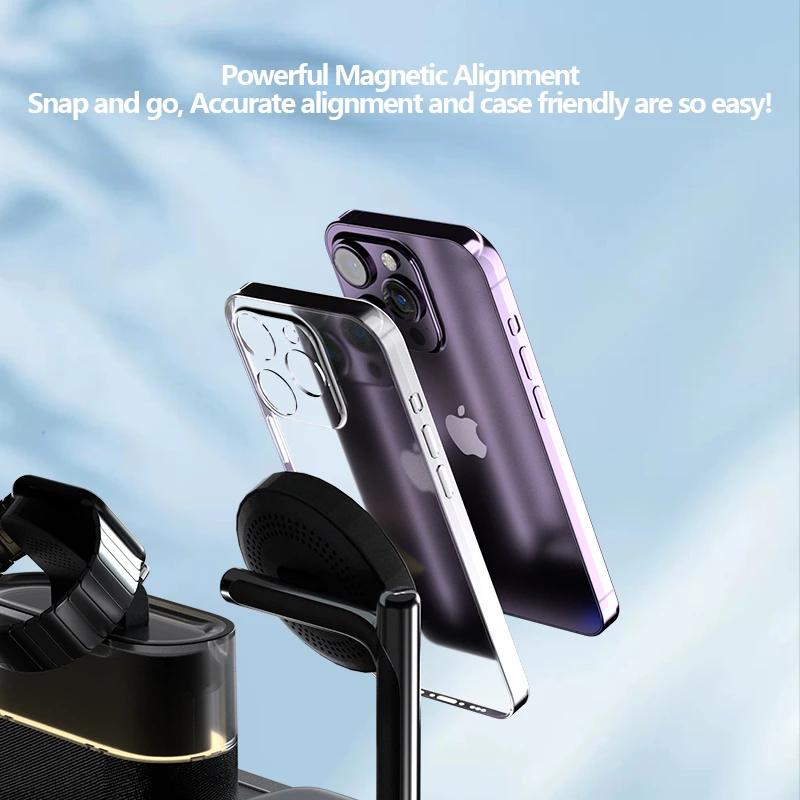 5 In 1 LED Wireless Charger Dock for iWatch 9 8 Airpods Fast Charging Station for iPhone 15 14 13 Pro Max Magnetic Charger Dock