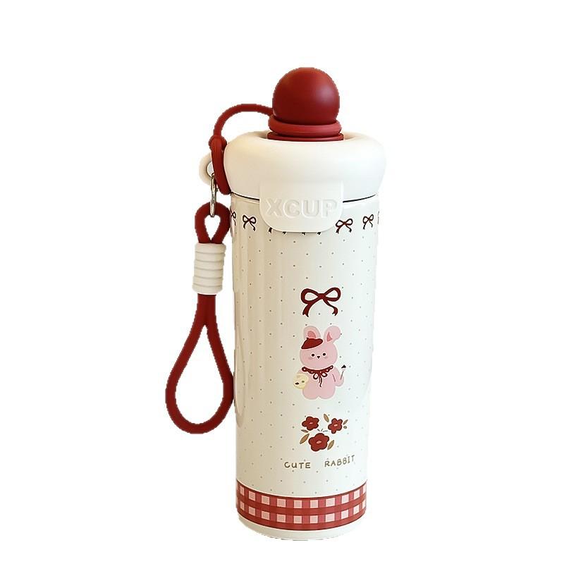 Water bottle cute wind thermos cup stainless steel float cup girls water cup large capacity straw cup