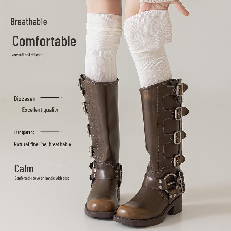 Women's 7A Antibacterial Gray Over-the-Knee Socks: Spring & Autumn Style, Melaude Slouch, Thigh-High With Boots, Long for Autumn & Winter.