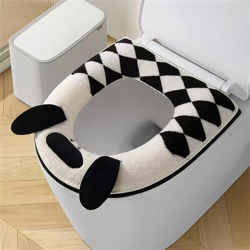 New Autumn and Winter Home Cartoon Toilet Cover Plus Velvet Toilet Seat Cover Thickened Zipper Cartoon Toilet Mat To Protect Pre