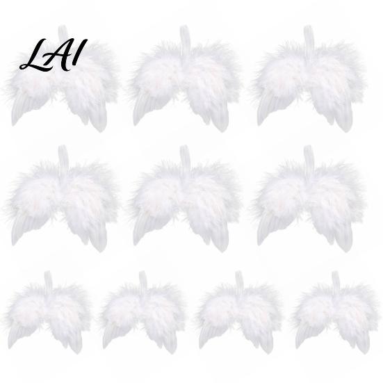 Christmas Tree Ornaments 10Pcs White Feather Angel Wings Ornament for Decoration Soft Fluffy Exquisite Party Favors Hanging Pendant with Lanyard
