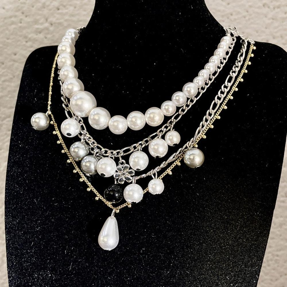 Choker Clavicle Chain Women Charm Sweater Chain Exaggerate Pearl Multilayer Necklace  Gifts