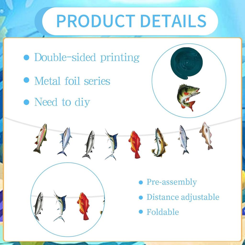 Fishing Birthday Party Decorations - 10PCS Fishing Themed Banners with Hanging Swirls Happy Bday Decoration for Fish Lovers Fisherman