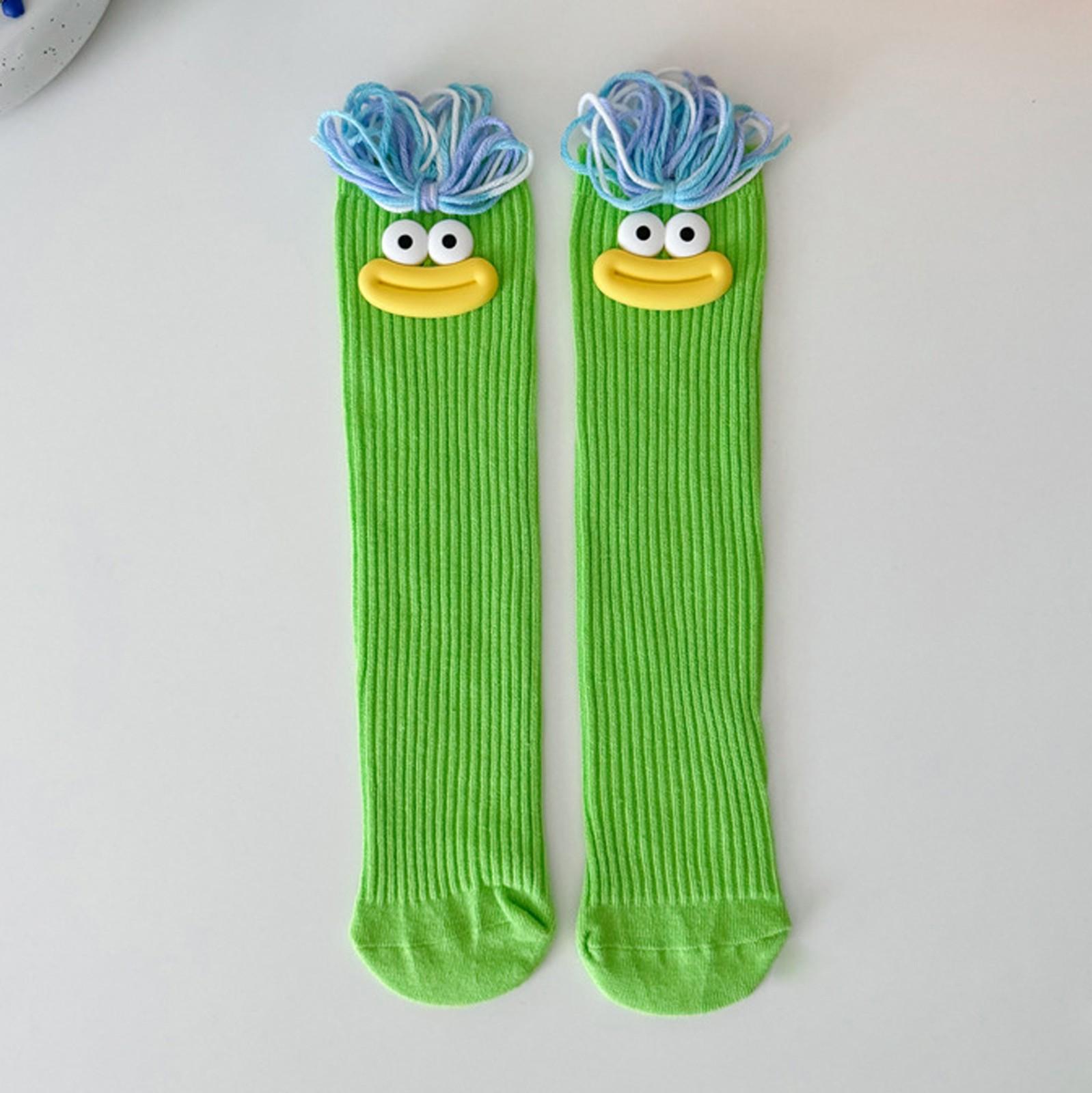 

Носки средней длины для девочек с цветными косичками в виде большого рта, забавные длинные носки, милые носки средней длины One Size зелёный