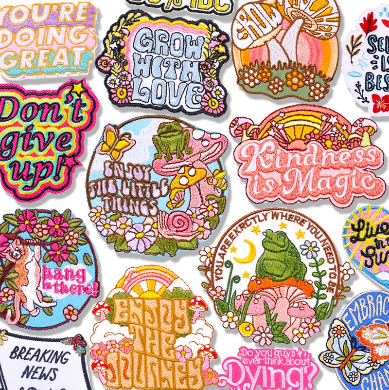 Cartoon /Letter Patch Positive Letter Slogan Embroidered Patches For Clothes Iron On Patches For Clothing Jackets Sew Diy 