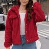 BITCED Women's Fall/Winter Ribbed Fleece Cardigan with Collar, Short-Length Jacket