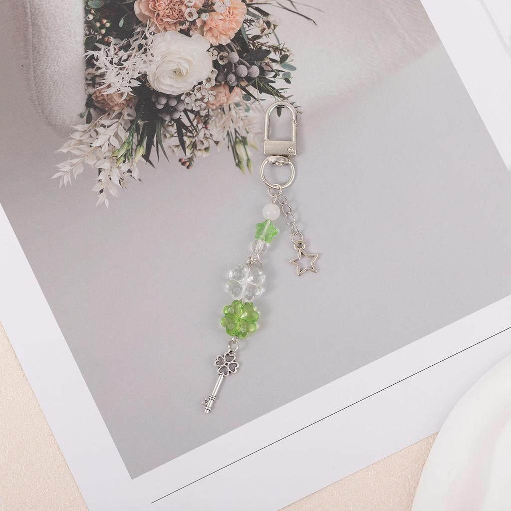 Four-Leaf Clover Beaded Phone Lanyard & Camera Charm Keychain - Versatile Bag Pendant & Gift