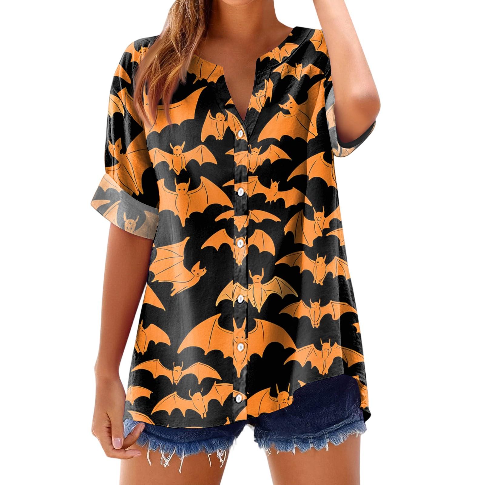 Women s Fashionable, Casual, Comfortable, Loose-Fitting Halloween Print Top L