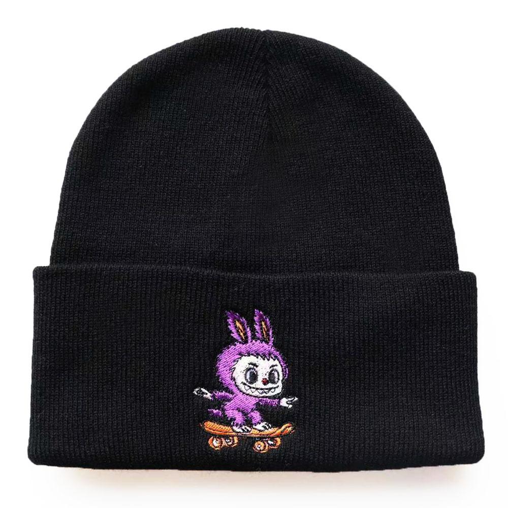 Autumn and winter trendy cartoon adult knitted hats for men and women, embroidered student knit hats, warm outdoor sports hats Adjustable