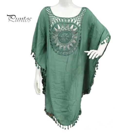 

Женский летний купальник, повседневный, с открытыми плечами, с кисточками, пляжный халат, свободный, прозрачный, бикини, накидка для пляжа, бассейна, загара зелёный