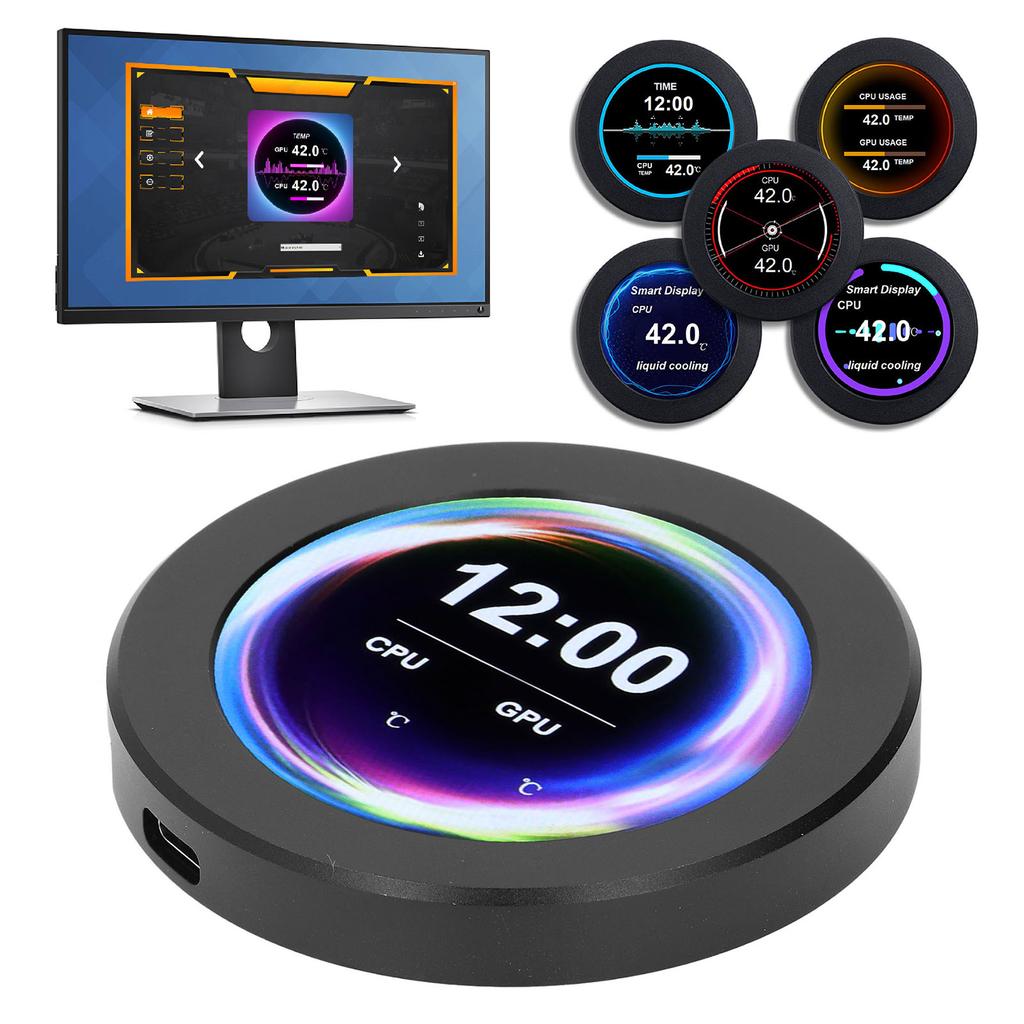 2.1inch Round LCD Display, 360 Rotation CPU Watercooler Screen, Real Time Temp Control, Stepless Dimming, 480x480 Resolution AIO LCD Screen for AIO Wa