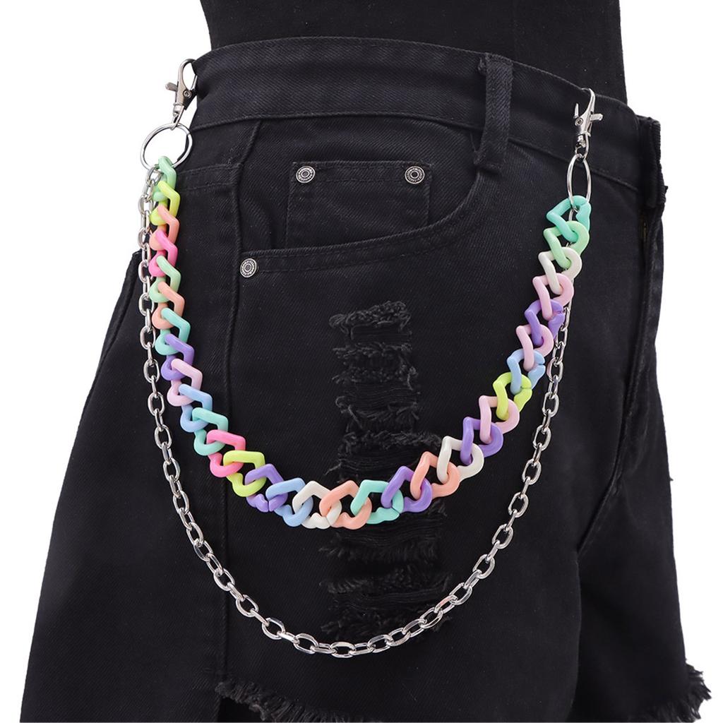 Candy Color Double Layer High Street Acrylic Pants Chain Adjustable Length Waist Chain Accessory for Fashion Enthusiasts