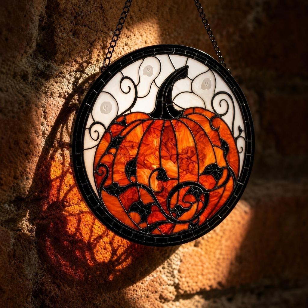 Acrylic Puzzle Toy Hanging Ornament Round Pumpkin Design Halloween Decorative Art Panel for Home Window Door Wall