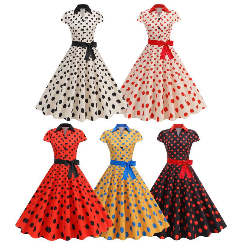 Polka Dot French Retro Hepburn Collar Dress 2025