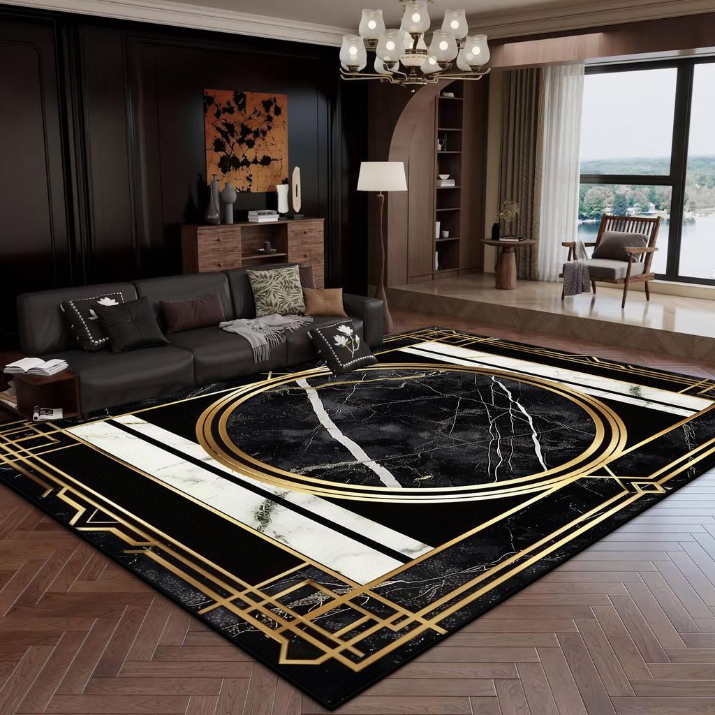 Luxury Black Gold CARPET FOR LIVE ROOM Decoration Bedroom Washable Modern Large Area Rugs Non-slip Lounge Rug Coffee Tables Mat