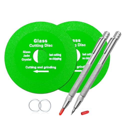 

KIMLONTON Glass Cutting Diamond Cutter (2 Blades), 100mm Diameter, 1mm Thickness, 20mm Hole Diameter, with Carbide Tip Pocket Scribers (2 Pens), for C