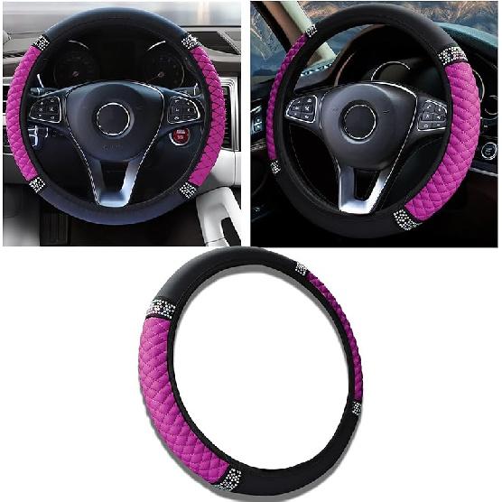 Bling Car Steering Wheel Cover, 15 Inch Anti-Slip Wheel Protector For Women Girls, Soft Leather Elastic Steering Wheel Protector, Car Interior