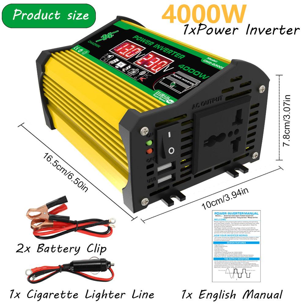 3000/4000W Car Inverter Conver Modified Sine Wave DC 12V To AC 110V 220V Transformer Voltage Dual USB Smart Car Power Inverter