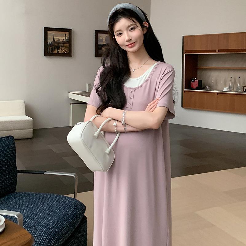 2026 Summer Ice Silk Maternity Two-Piece Dress, New Fashion Loose Fit 2XL