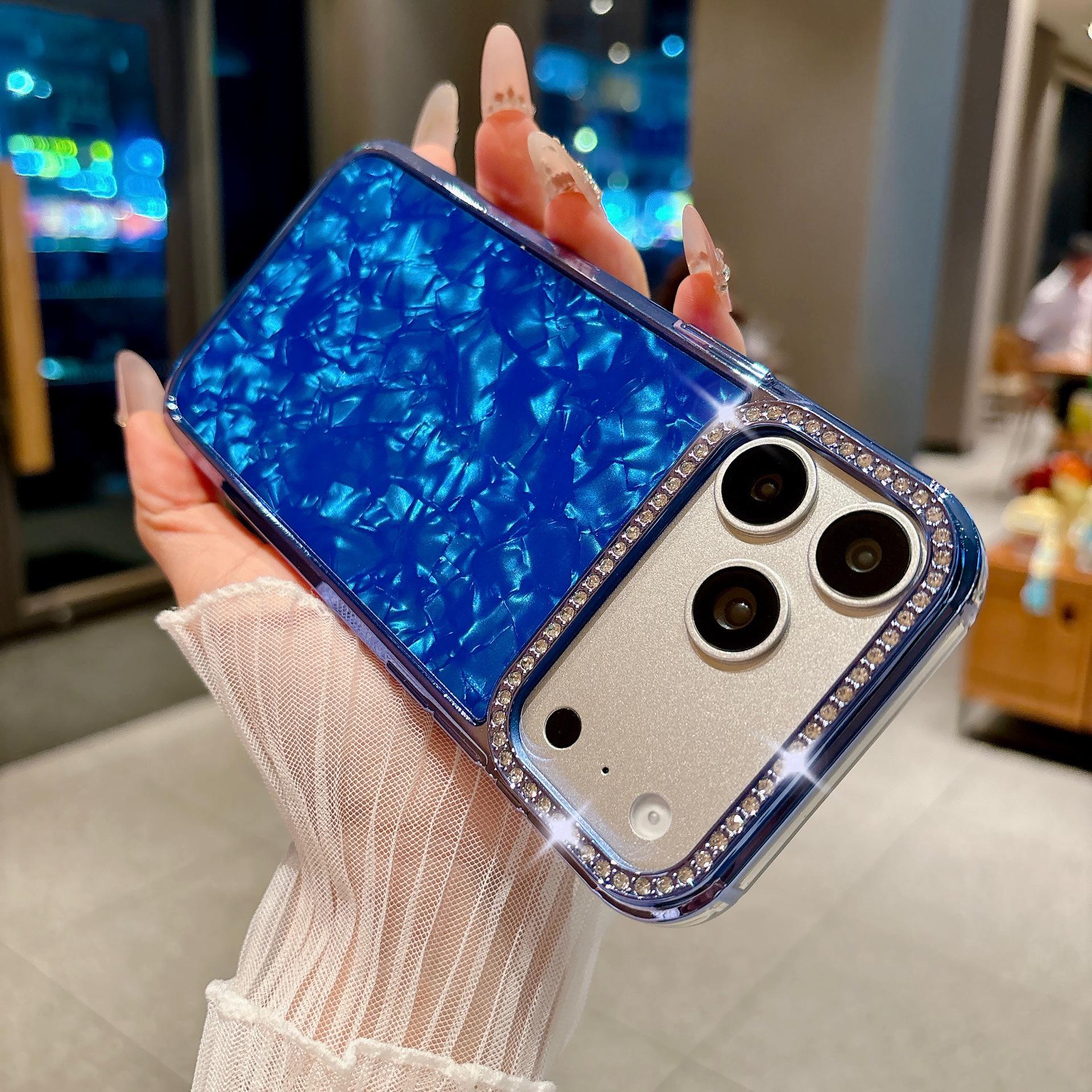 

Luxury Textured Protective Case for iPhone 17 Pro Max with Rhinestone Camera Protection iPhone 11 синий