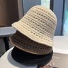 Korean simple solid color hollow knitted bucket hat women's autumn breathable soft washbasin hat sunshade sunscreen hat